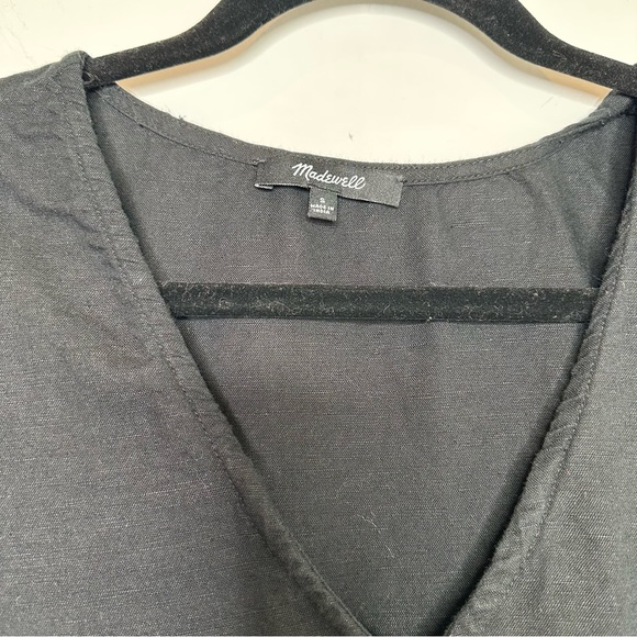 Madewell V-Neck Button Front Linen Blend Minidress in Black - Picture 3 of 6